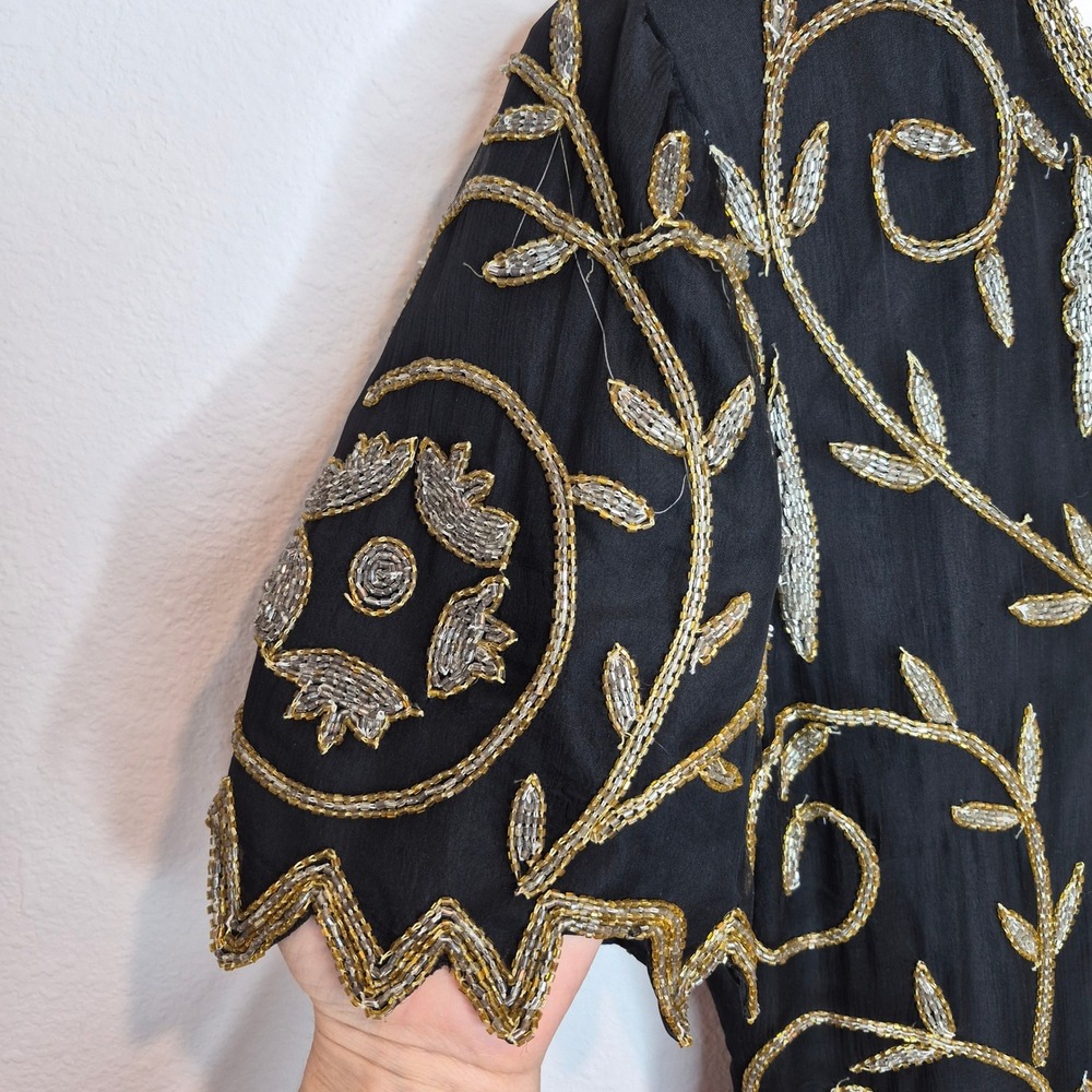 Vintage Beaded Silk Laurence Kazar Evening Top Gold Glam Maximalist Costume Sz L - Picture 6 of 12